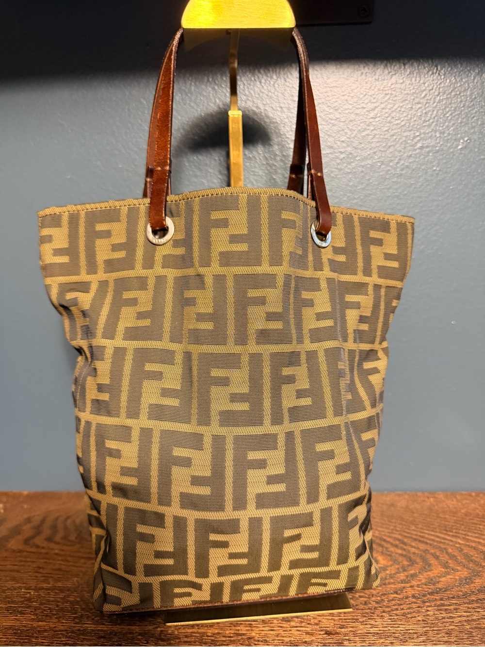 Fendi Vintage FF Zucca Logo Canvas Tote in Brown and Tan